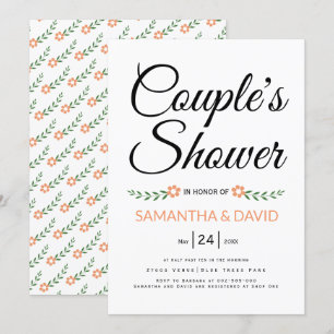 Handwritten typography peach bridal shower wedding invitation
