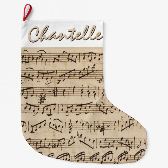 Handwritten Vintage Sheet Music Christmas Large Christmas Stocking (Front)