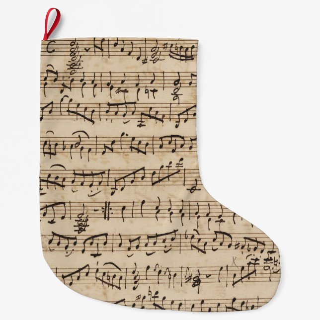 Handwritten Vintage Sheet Music Christmas Stocking (Front)