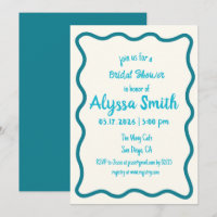 Handwritten Wavy Border Retro Teal Bridal Shower