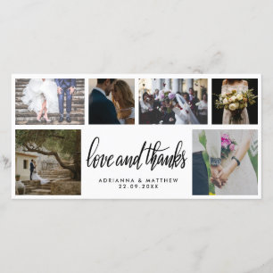 Handwritten Wedding Love & Thanks Script Six Photo Thank You Card