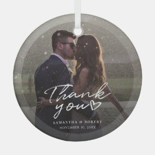 Handwritten Wedding Photo Thank You Christmas Glass Tree Decoration