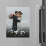 Handwritten Wedding Photo Thank You Magnetic Card<br><div class="desc">Modern Hand Lettered Wedding Photo Thank You magnetic card. Modern Stylish wedding thank you card template featuring a full vertical photo on the front with the text "Thank You" in a handwritten typography script font in white colour on the picture. Personalise the custom name and date. If You need help...</div>