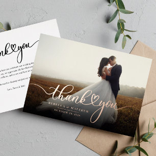 Handwritten Wedding Photo Thank You Rose Gold