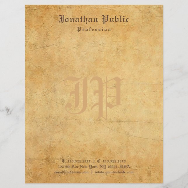 Handwritten Wedding Text Monogram Template Vintage Custom Letterhead (Front)