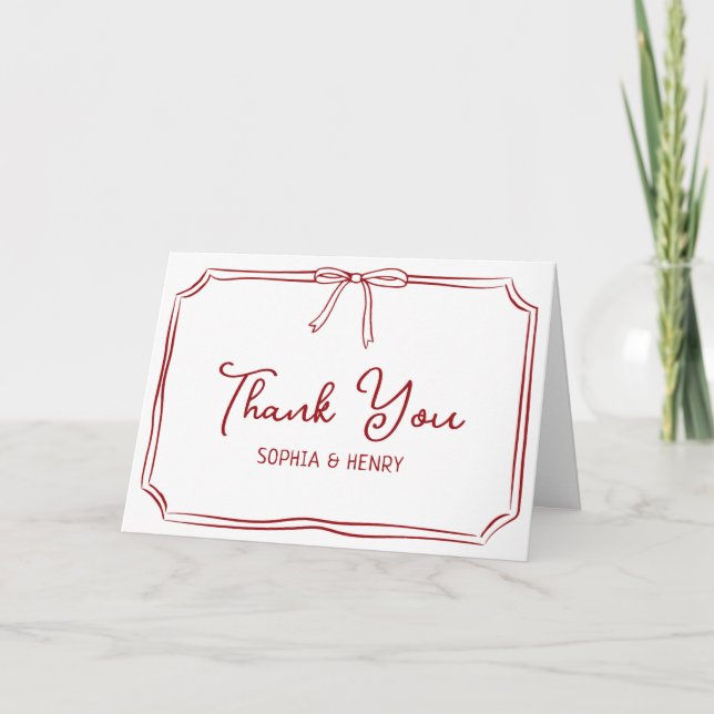 Handwritten Wedding Thank You Cards Elegant Bow  (Front)