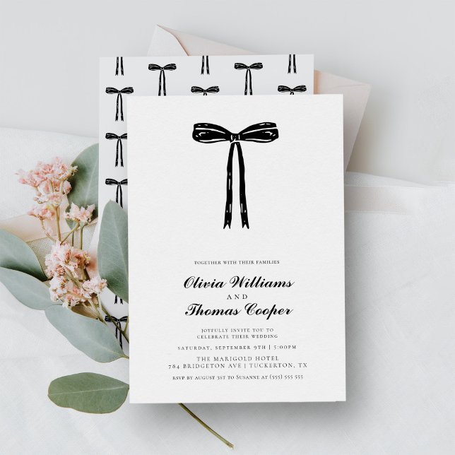Handwritten Whimsical Quirky Bow Wedding Invitation (Creator Uploaded)