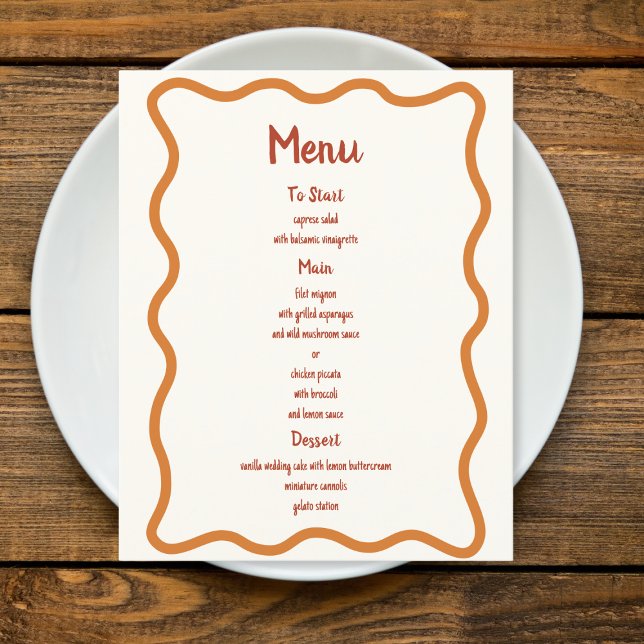 Handwritten Whimsical Wavy Border 70s Wedding Menu (Creator Uploaded)