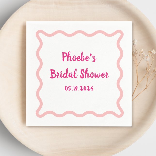 Handwritten Whimsical Wavy Border Bridal Shower Napkin (Creator Uploaded)