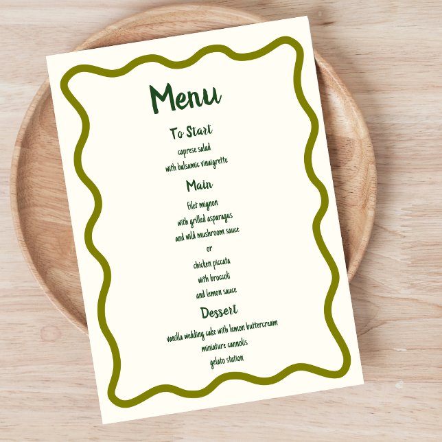 Handwritten Whimsical Wavy Border Fun Wedding Menu (Creator Uploaded)