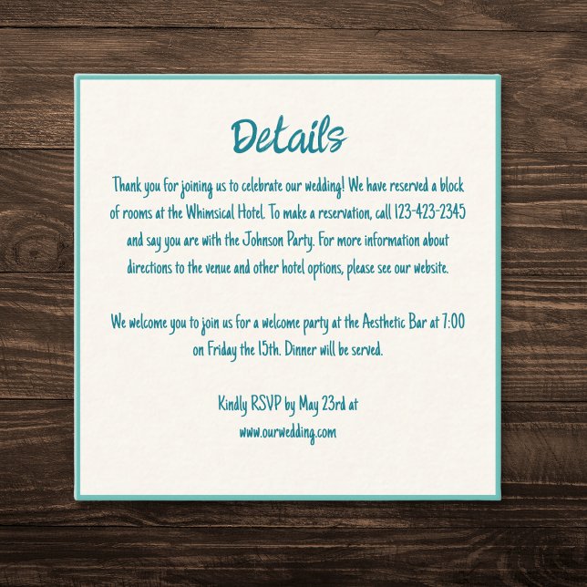 Handwritten Whimsical Wavy Border Wedding Details Enclosure Card (Creator Uploaded)