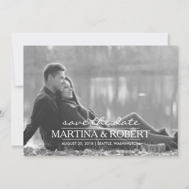 Handwritten White Script Save the Date Photo (Front)
