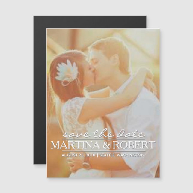 Handwritten White Script Save the Date Vertical Magnetic Invitation (Front/Back)