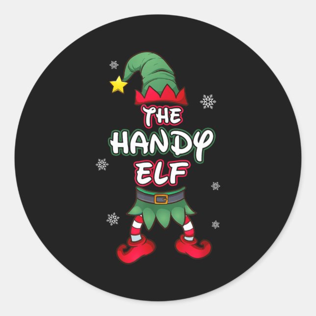 Handy Elf Christmas Pajamas Pjs Matching Family Gr Classic Round Sticker (Front)