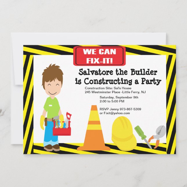 Handy Man Fix It Boys Birthday Invitation (Front)
