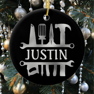 Handy Man Tools Monogram Personalised    Ceramic Tree Decoration