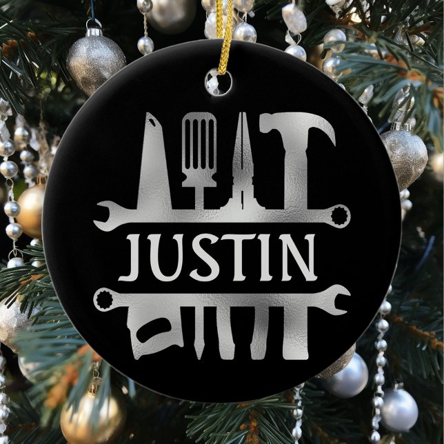 Handy Man Tools Monogram Personalised    Ceramic Tree Decoration (Creator Uploaded)