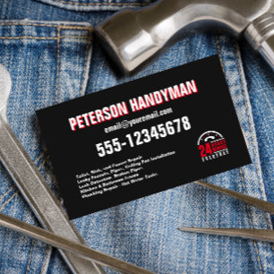 HANDYMAN 24 HOUR EMERGENCY BLACK RED BUSINESS CARD