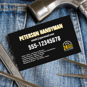 HANDYMAN 24 HOUR EMERGENCY BLACK YELLOW BUSINESS CARD