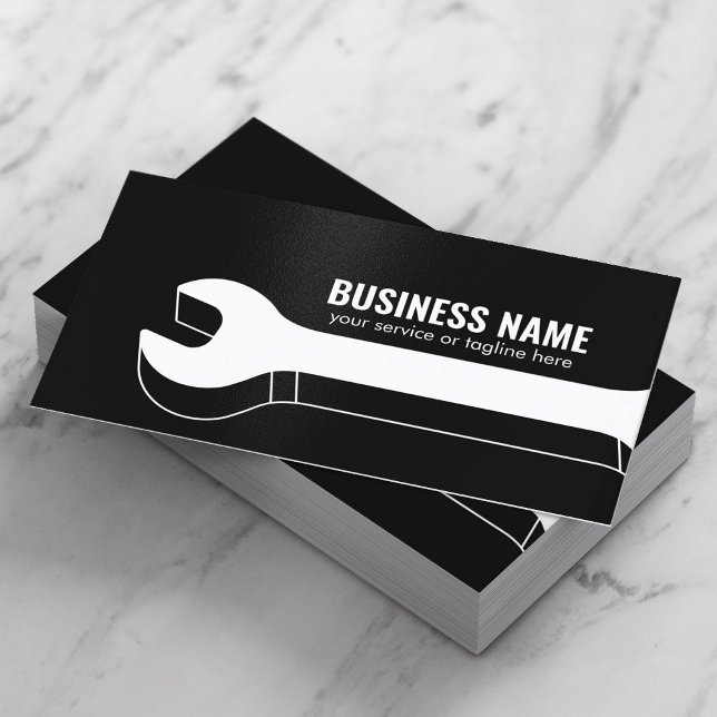 Handyman Auto Repair Service 3D Wrench Black Business Card (Creator Uploaded)