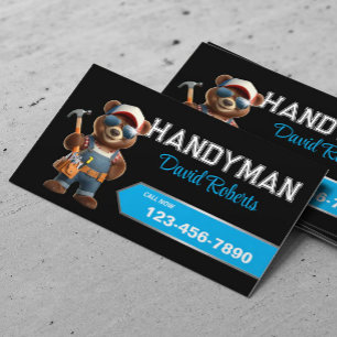 Handyman Bear Carpenter House Repair Plain Black Business Card