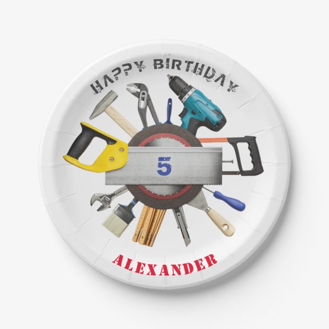 Handyman Boy Tools Birthday Party Paper Plate (Front)