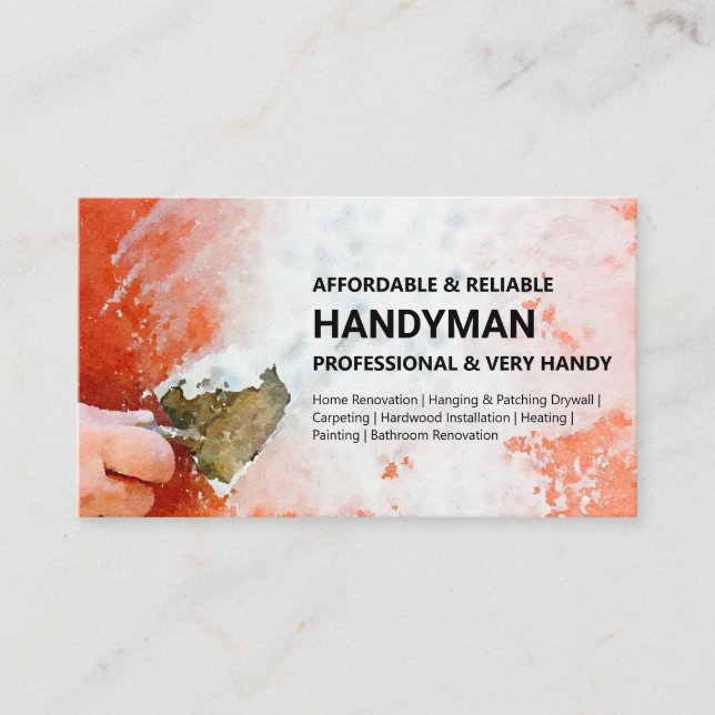 Handyman Business Card - Putty Wall on Black (Front)
