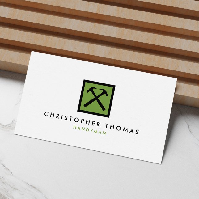 Handyman, Carpenter, Builder Green Logo Business Card (Creator Uploaded)