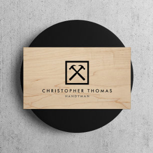 Handyman, Carpenter, Builder Logo on Wood Business Card