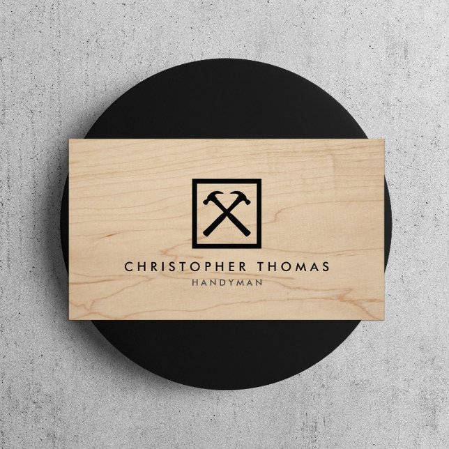 Handyman, Carpenter, Builder Logo on Wood Business Card (Creator Uploaded)