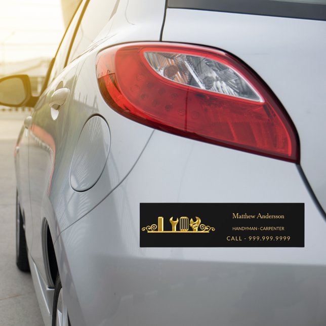 Handyman carpenter construction black gold name bumper sticker (Creator Uploaded)