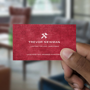 Handyman Carpenter Construction Grunge RED Business Card