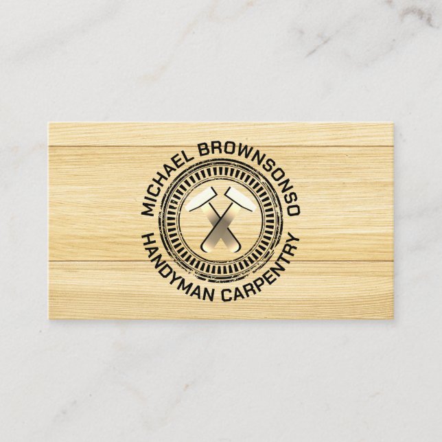 Handyman Carpenter Plywood Construction Business Card (Front)