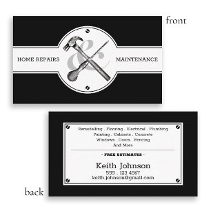 Handyman Construction Black Professional Modern  Business Card