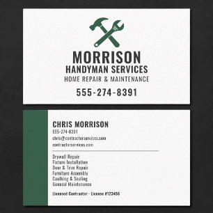 Handyman Construction Green Tools Professional Business Card