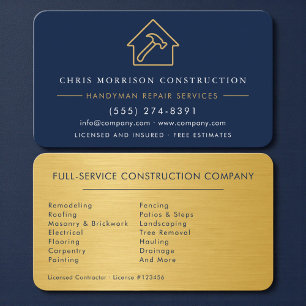 Handyman Construction Metal Gold Navy Blue  Business Card
