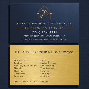 Handyman Construction Metallic Gold Navy Blue  Business Card