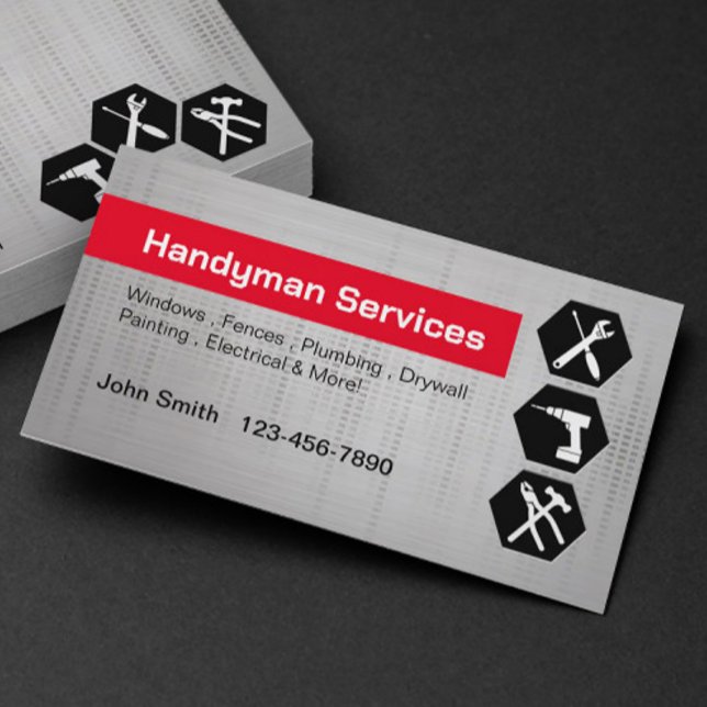 Handyman construction Modern Red Label Business Card (Creator Uploaded)