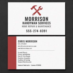 Handyman Construction Red Tools Professional Business Card