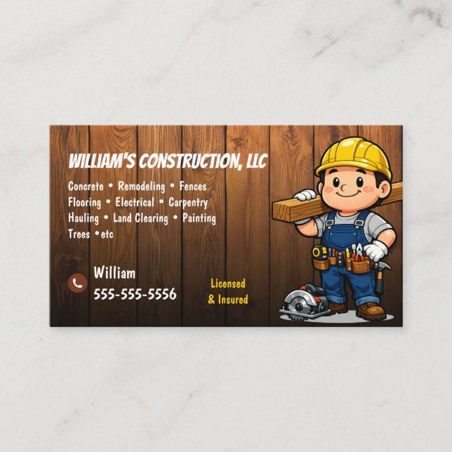 Handyman Contractor Construction Business Card (Front)