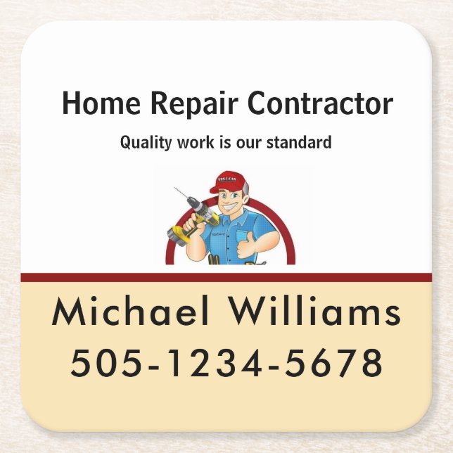 Handyman Contractor Home Repair office Square Paper Coaster (Front)