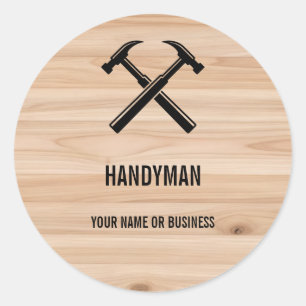 Handyman Contractor Rustic Wood Hammer Logo Classic Round Sticker