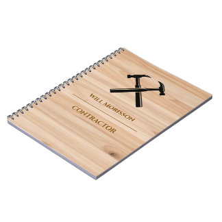Handyman Contractor Rustic Wood Hammer Logo Notebook