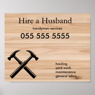 Handyman Contractor Rustic Wood Hammer Logo  Poster