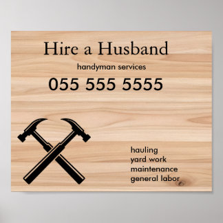 Handyman Contractor Rustic Wood Hammer Logo Poster