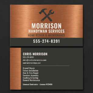 Handyman Copper Metallic Construction Tools Business Card