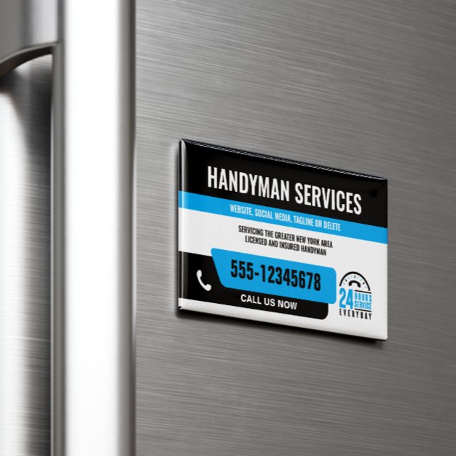 HANDYMAN FIX IT GUY URGENT REPAIR  BLACK BLUE MAGNETIC BUSINESS CARD (Creator Uploaded)