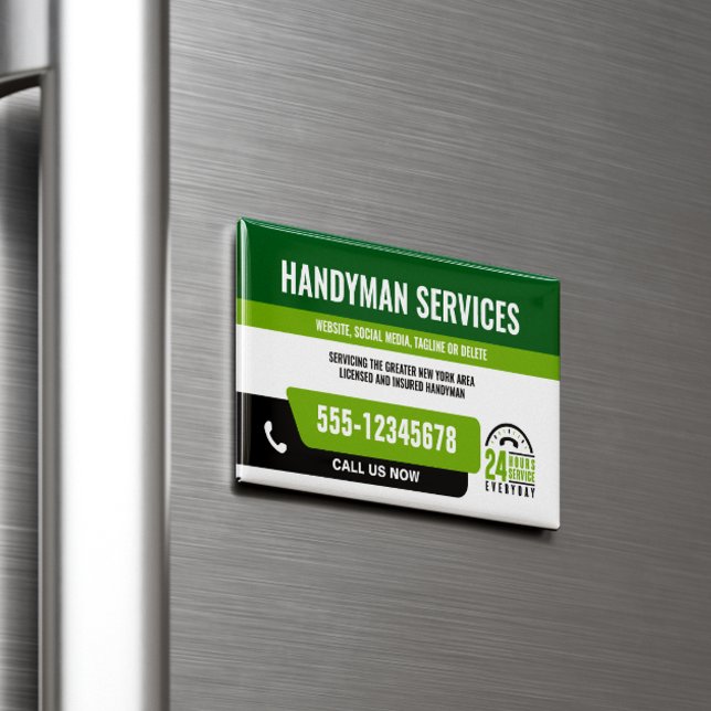 HANDYMAN FIX IT GUY URGENT REPAIR  BLACK GREEN MAGNETIC BUSINESS CARD (Creator Uploaded)