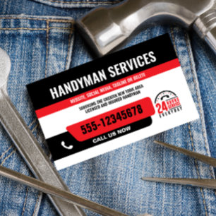 HANDYMAN FIX IT GUY URGENT REPAIR  BLACK RED BUSINESS CARD
