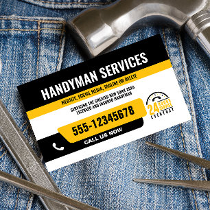 HANDYMAN FIX IT GUY URGENT REPAIR  BLACK YELLOW BUSINESS CARD